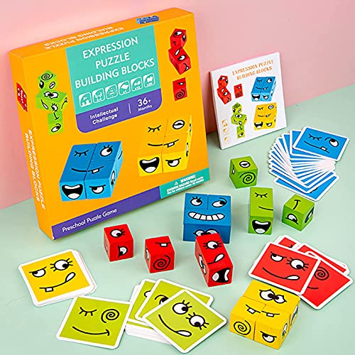 FUFRE Juego de mesa para padres e hijos, de Expression PuzzleBuilding Cubes, cubos geométricos que cambian la cara de Rubik's Cube, juego de mesa de madera para el pensamiento lógico