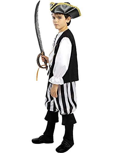 Funidelia | Disfraz de Pirata a Rayas- Colección Blanca y Negra para niño Talla 10-12 años ▶ Corsario, Bucanero - Color: Blanco - Divertidos Disfraces y complementos