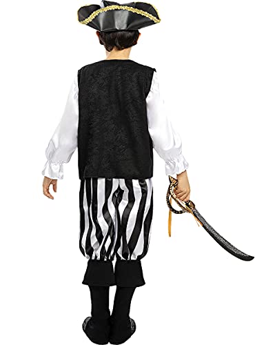 Funidelia | Disfraz de Pirata a Rayas- Colección Blanca y Negra para niño Talla 10-12 años ▶ Corsario, Bucanero - Color: Blanco - Divertidos Disfraces y complementos