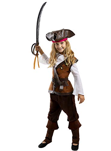 Funidelia | Disfraz de Pirata - Colección Caribe para niña Talla 5-6 años ▶ Corsario, Bucanero - Color: Marrón - Divertidos Disfraces y complementos para Carnaval y Halloween
