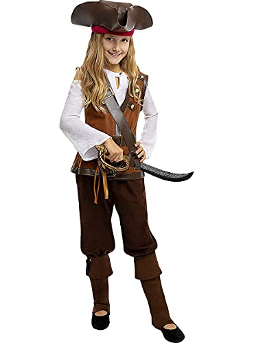 Funidelia | Disfraz de Pirata - Colección Caribe para niña Talla 5-6 años ▶ Corsario, Bucanero - Color: Marrón - Divertidos Disfraces y complementos para Carnaval y Halloween