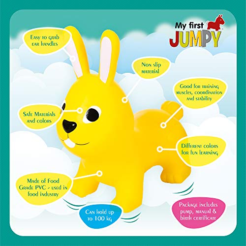 GERARDO'S Conejo inflable de la tolva de animales para niños a partir de 12 meses, conejito de la tolva del espacio inflable para niños a partir de 12 meses, conejo de la tolva del bebé,color amarillo