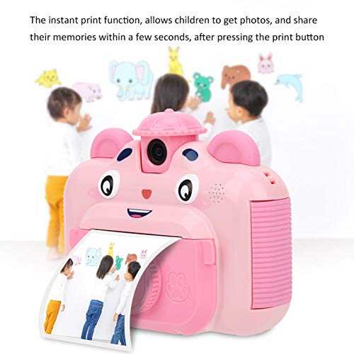 Gerioie Cámara de impresión, con cámara para niños con cordón, cámara para niños con Pantalla Colorida y anticaída portátil de 2.4 Pulgadas para el hogar para Viajes para Amigos para niños(Pink)