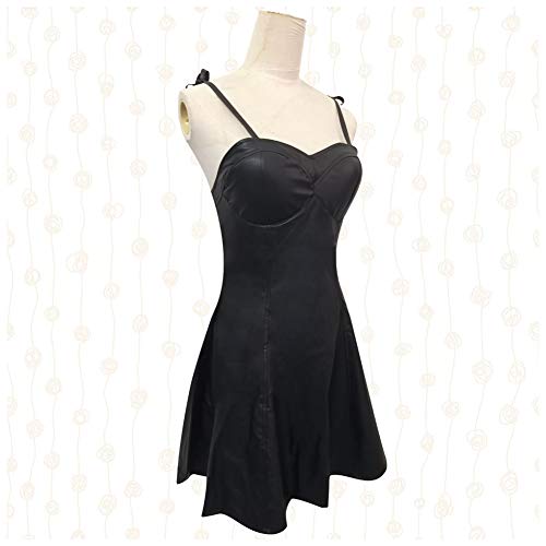 GGOODD Anime Mirai Nikki Gasai Yuno Cosplay Disfraz Mujer Halloween Sexy Negro Cuero Diario Vestido Rendimiento Rendimiento Ropa,L