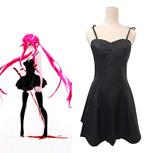 GGOODD Anime Mirai Nikki Gasai Yuno Cosplay Disfraz Mujer Halloween Sexy Negro Cuero Diario Vestido Rendimiento Rendimiento Ropa,L
