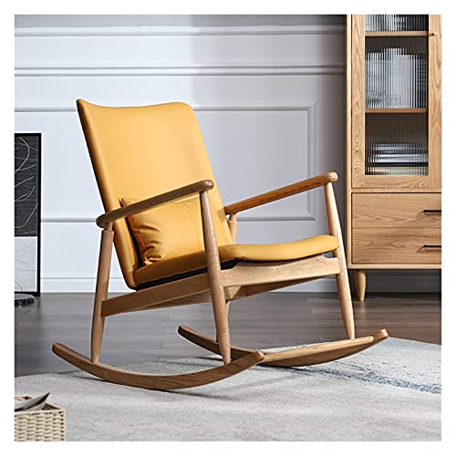 GJHK Silla de Ocio mecedoras de Estilo Europeo Silla Mecedora de Madera Maciza Microfibra de Cuero Lazy Silla de Cuero Dormitorio Sala de Estar Balcón Silla de salón 95x64x94cm (Color: Marrón)