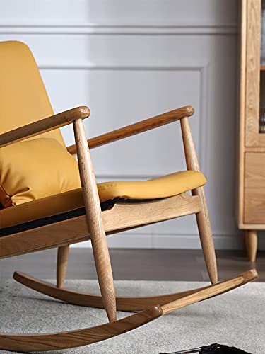GJHK Silla de Ocio mecedoras de Estilo Europeo Silla Mecedora de Madera Maciza Microfibra de Cuero Lazy Silla de Cuero Dormitorio Sala de Estar Balcón Silla de salón 95x64x94cm (Color: Marrón)