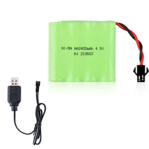 Hootracker 4.8V 2400mAh Ni-MH AA Rechargeable Battery Pack with SM-2P 2Pin Plug and USB Charger Cable for RC Truck Cars Vehicles