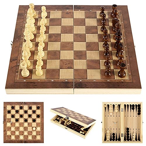 Icegrey Tablero de Ajedrez de Madera Plegable Juegos Tradicionales Almacenamiento Portátil Juego de Ajedrez Internacional para Niños y Adultos Escuela Viajes al Aire Libre 34x34cm