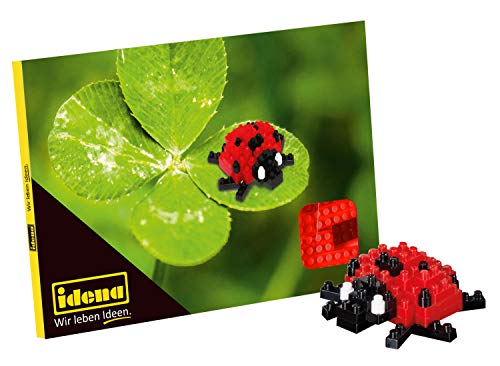 Idena 40154 – Postal mariquita con un juego de construcción 3D con 49 piezas originales de Brixies, grado de dificultad 1, tarjeta de felicitación o regalo para niños y adultos