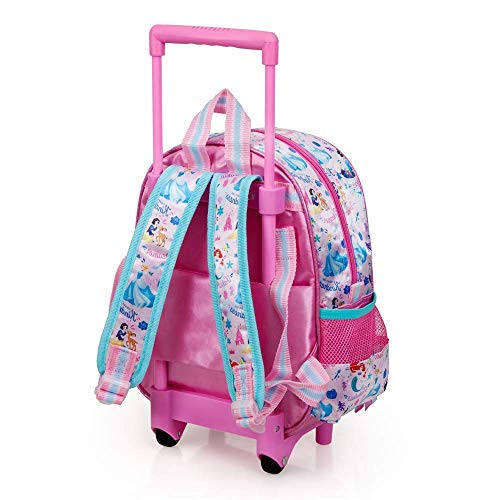 INACIO Mochila Kindergarten con Trolley Princesas Disney Cenicienta Jasmine Blancanieves Ariel 2 Ruedas Mango EXTENDIBLE-10816C