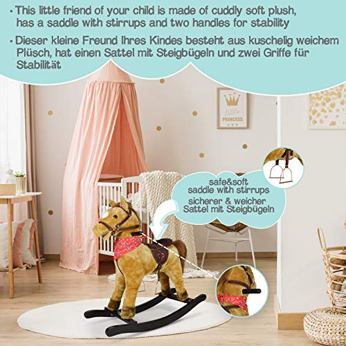 Infantastic® Caballo balancín – a partir de 1 año, con efectos de sonido, suave, madera, felpa, para niños, diseño a elegir – Balancín, juguete de columpio (Morgan)