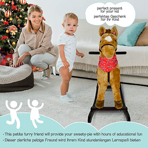 Infantastic® Caballo balancín – a partir de 1 año, con efectos de sonido, suave, madera, felpa, para niños, diseño a elegir – Balancín, juguete de columpio (Morgan)