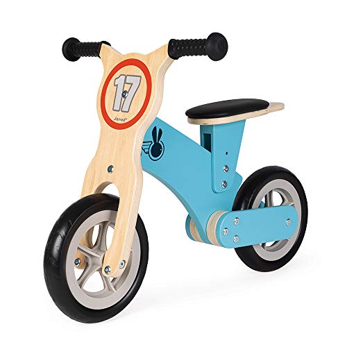 Janod - Bikloon Little Racer, Bicicleta de equilibrio de madera - Desarrolla la motricidad y el sentido del equilibrio - Juguete de madera - Certificado FSC® - A partir de 2 años, J03285