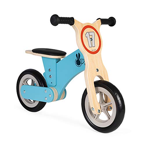 Janod - Bikloon Little Racer, Bicicleta de equilibrio de madera - Desarrolla la motricidad y el sentido del equilibrio - Juguete de madera - Certificado FSC® - A partir de 2 años, J03285