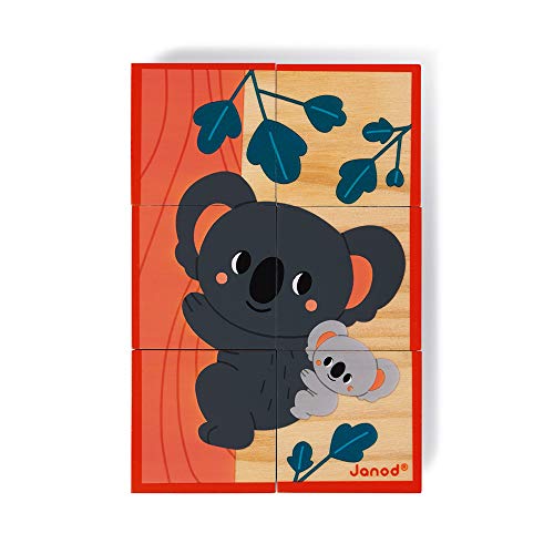 Janod - Rompecabezas Infantil de Cubos de Madera Animales - Juguete de Estímulo para Bebés, Juego Educativo - Desarrolla la Observación y Coordinación - Certificado FSC - A partir de 1 Año, J08622
