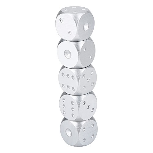 Juego de Dados, Juegos de Póquer Interesantes Duraderos de 5 Piezas, Dados con Caja de Almacenamiento(rectángulo-Plata)