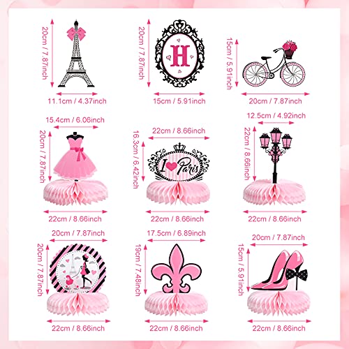 Juego de Decoraciones de Fiesta de París, Banner Rosa Happy Birthday de París Centros de Mesa de Panales de I Love Paris Globos de la Torre Eiffel para Fiesta de Niña Glamorosa Baby Shower