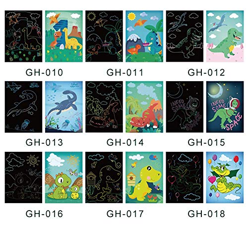 Juego de papel para rascar, diseño de unicornio, cuaderno para rascar, libro para colorear Magic Scratch Book, para niños y niñas (dinosaur)