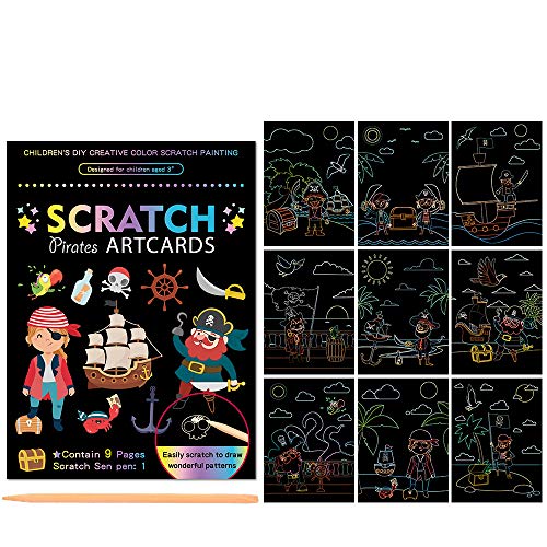 Juego de papel para rascar, diseño de unicornio, cuaderno para rascar, libro para colorear Magic Scratch Book, para niños y niñas (piratas)