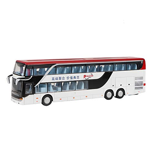 Juguete Modelo de autobús de Dos Pisos de aleación, eléctrico 1:50 Pull Back Cars Juguetes Vehículos de construcción Mini Modelo de Coche con música Ligera para niños(Blanco)