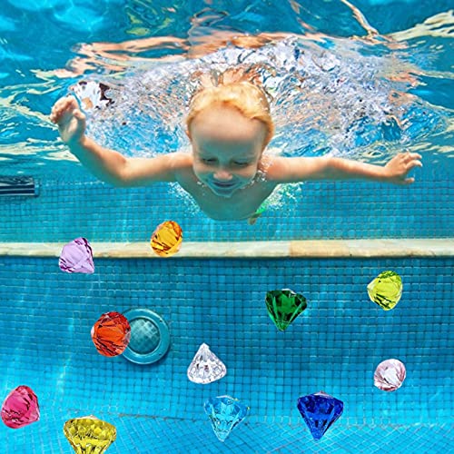 Juguetes para Piscina De Buceo, Juego De Caza del Tesoro Submarino, Gemas De Acrílico para Piscina con Caja De Tesoro Pirata para Niños, 45 Piezas De Gemas, Cofre del Tesoro, Pegatina