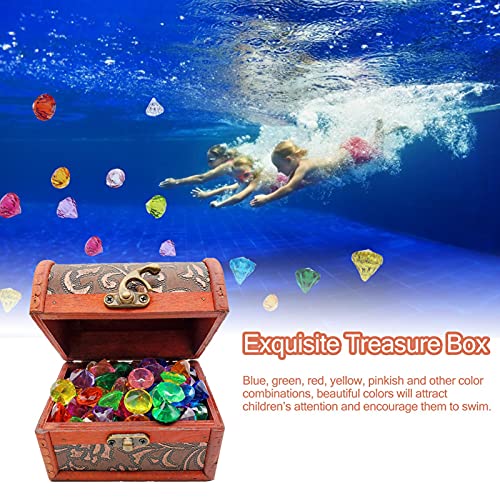 Juguetes para Piscina De Buceo, Juego De Caza del Tesoro Submarino, Gemas De Acrílico para Piscina con Caja De Tesoro Pirata para Niños, 45 Piezas De Gemas, Cofre del Tesoro, Pegatina