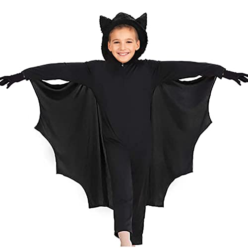 KEEBAX Alas Disfraz de Murciélago Vampiro para Niños de Carnaval, Capa de Murciélago para Disfraz de Fiesta de Cosplay y Guantes, Carnaval Disfraces para 3-13 Niñas, Niños (M 116-130cm)
