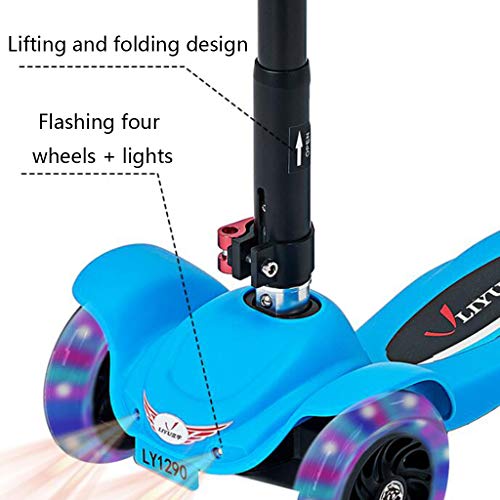 Kick Scooters 3 Patinaje sobre Ruedas Scooter-dirección inclinable-4 Altura Ajustable, Rueda Delantera Intermitente, Adecuado para niñas y niños de 2 a 6 años + Regalos de cumpleaños y Navidad