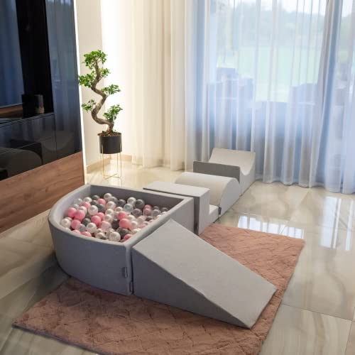 KiddyMoon 120X30cm/600 Bolas ∅ 7Cm El Cuadrado Piscina De Bolas para Ninos Hecha En La UE, Gris Claro: Blanco/Gris/Rosa Claro