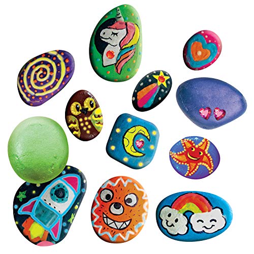 Kit de suministros de bricolaje con 12 pinturas de rocas creativas para manualidades con 18 pinturas Decora la tuya propia para niños, regalos de pintura, actividad familiar, regalo de cumpleaños