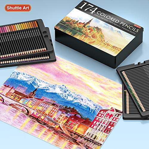 Lápices de colores profesionales de 174 colores, set de lápices para colorear con 1 libro para colorear, 1 bloc de bocetos, 4 sacapuntas, 2 extensor de lápiz, perfecto para artistas niños adultos