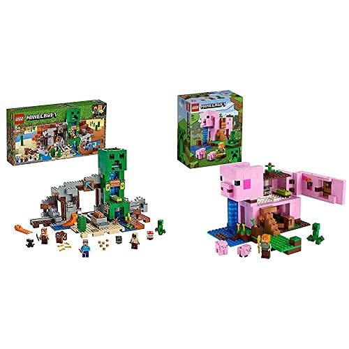 LEGO 21155 Minecraft La Mina del Creeper, Juguete De Construcción para Niño+ 21170 Minecraft La Casa-Cerdo, Set De Construcción con Figuras De Alex Y Creeper