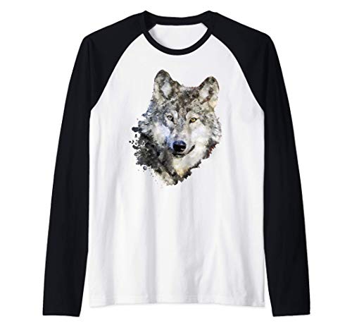 Lobo Acuarela Artístico Splash Pintura Acuarela Animal Wolf Camiseta Manga Raglan