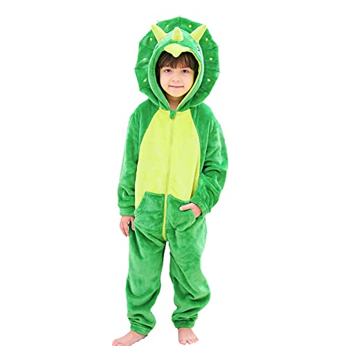 LOLANTA Disfraz de Dinosaurio Triceratops Niño, Mameluco con Capucha de Carnaval (2-3 años, Verde)