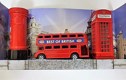 Londres calle escena - Juego de 3 sacapuntas Metal fundido/rojo caja de teléfono/Routemaster/de autobús de dos pisos caja de correos británica/ UK Souvenir/Unión Jack Box/para escuela oficina casa