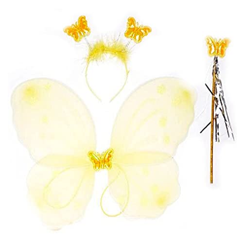 LXQLLJJD Conjunto De Disfraz De Mariposa Con Alas De Vestir, Varita Y Diadema, Conjunto De Tutú De Princesa De Hadas Elástico, Vestido De Malla De Niña Para Disfraces Navideños,S