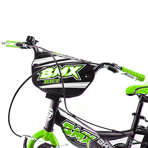 Mediawave Store - Bicicleta BMX BKT diámetro 20" marco de acero con timbre y botella de agua, bicicleta para niños, deportes, ciclismo, actividades al aire libre (verde)