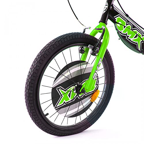 Mediawave Store - Bicicleta BMX BKT diámetro 20" marco de acero con timbre y botella de agua, bicicleta para niños, deportes, ciclismo, actividades al aire libre (verde)