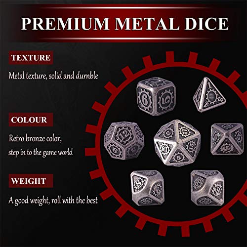 Metal Poliédricos Juego de Dados de rol, Dice Set Zinc Aleación Juegos de rol para Dragones y Mazmorras Juego de Mesa RPG DND Dice Gaming D&D (Barrel Nickel Plating)
