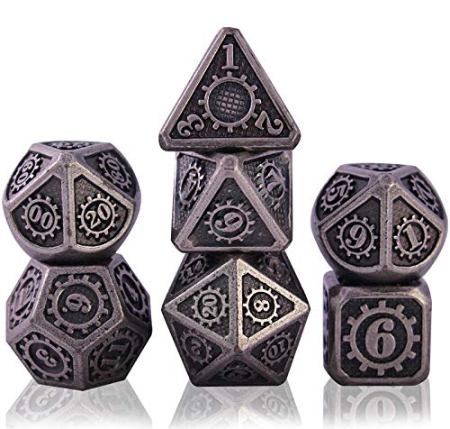 Metal Poliédricos Juego de Dados de rol, Dice Set Zinc Aleación Juegos de rol para Dragones y Mazmorras Juego de Mesa RPG DND Dice Gaming D&D (Barrel Nickel Plating)