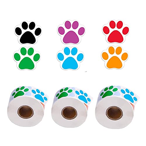 Metdek 3 Rollo de 1500 Piezas Pegatinas de Pata Coloridas Etiquetas de Pata de Perro Pegatinas de Impresión de Pata de Oso, Etiqueta de la Pared Etiqueta de la Pared Sala de Estar baño decoración
