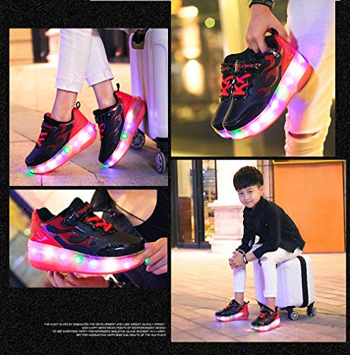 Miarui Zapatillas con Ruedas Led Luz Automática de Skate Zapatillas Zapatos con Ruedas Brillante Zapatillas Recargable Zapatillas Automática Ruedas Ajustables,Negro,34