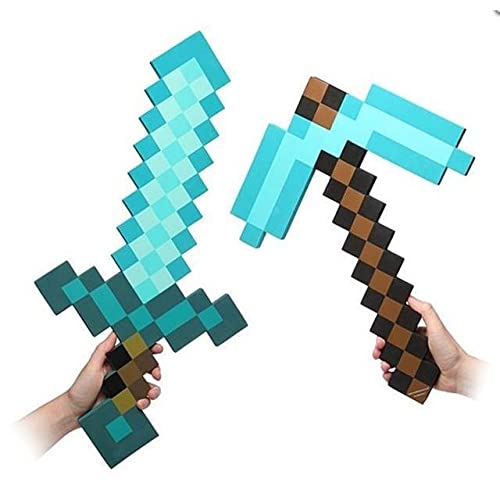 Minecraft - Juego de espada y piquete de espuma EVA espuma espada de diamante (juego de 2, verde, espada y pico)
