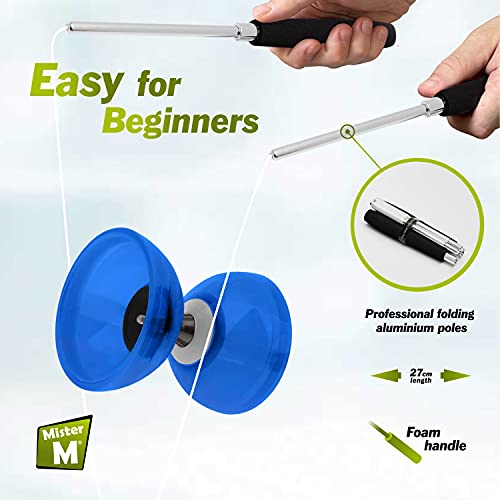 Mister M ✓ Diábolo ✓Palos de Aluminio ✓ Video en línea, Todo en una Lata – “El definitivo Set de Diábolo (Clear Blue)