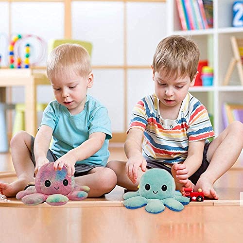 Mountain stream Octopus - Peluche de pulpo reversible, suave y reversible, regalo creativo para niños, familia, amigos, negro + gris