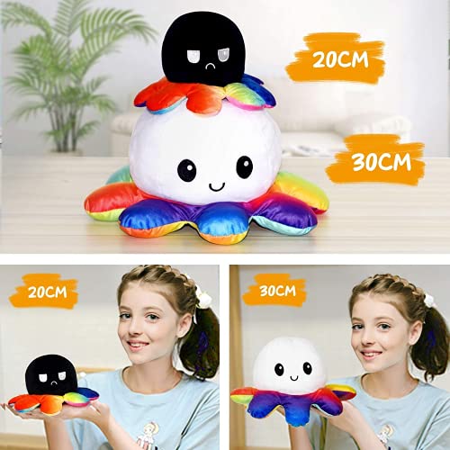 Mountain stream Octopus - Peluche de pulpo reversible, suave y reversible, regalo creativo para niños, familia, amigos, negro + gris