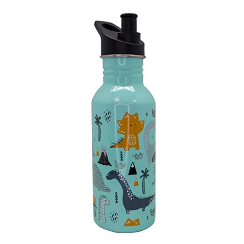 NERTHUS Ballenas FIH 805-Botellín Infantil a Prueba de Fugas, Botella de Agua para niños con Dibujos de Dinosaurios Color Azul, 500 ml, Aluminio