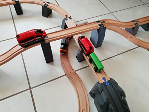 NiCoSo Juego de 2 postes de puente antideslizantes para trenes de madera