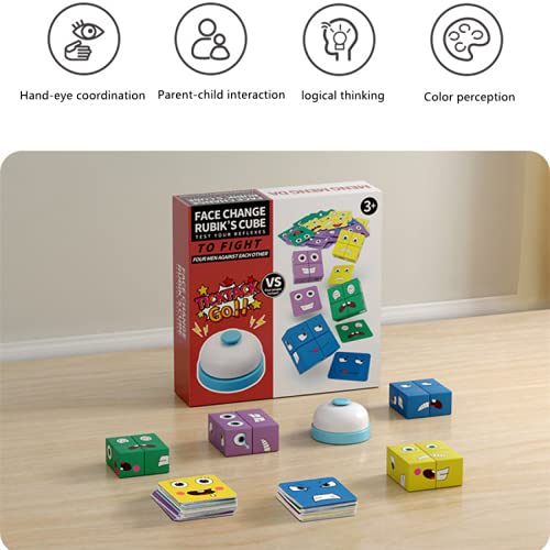 NLZNKZJ Juego de Cubo de Cambio de Cara con Campana Expresiones de Madera Juego de Rompecabezas de Bloques a Juego Niños Entrenamiento Educativo lógico Juguetes de interacción Entre Padres e Hijos